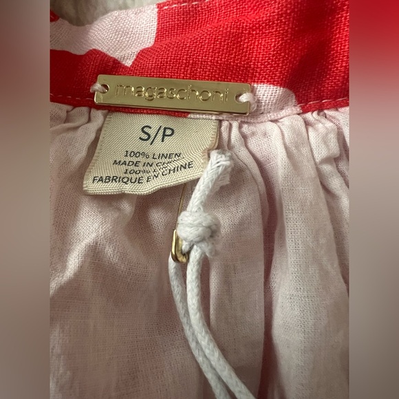 Magaschoni Linen Puff Sleeve Dress – Poppy Red & White – Size S (NWT) - Picture 6 of 8